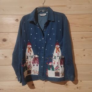 Vintage Dress Barn Blue Snowman Button Down Shirt Size 2X 26x26